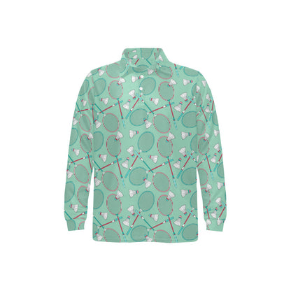 Badminton Pattern Print Design 05 Long Sleeve Polo Shirt For Men's