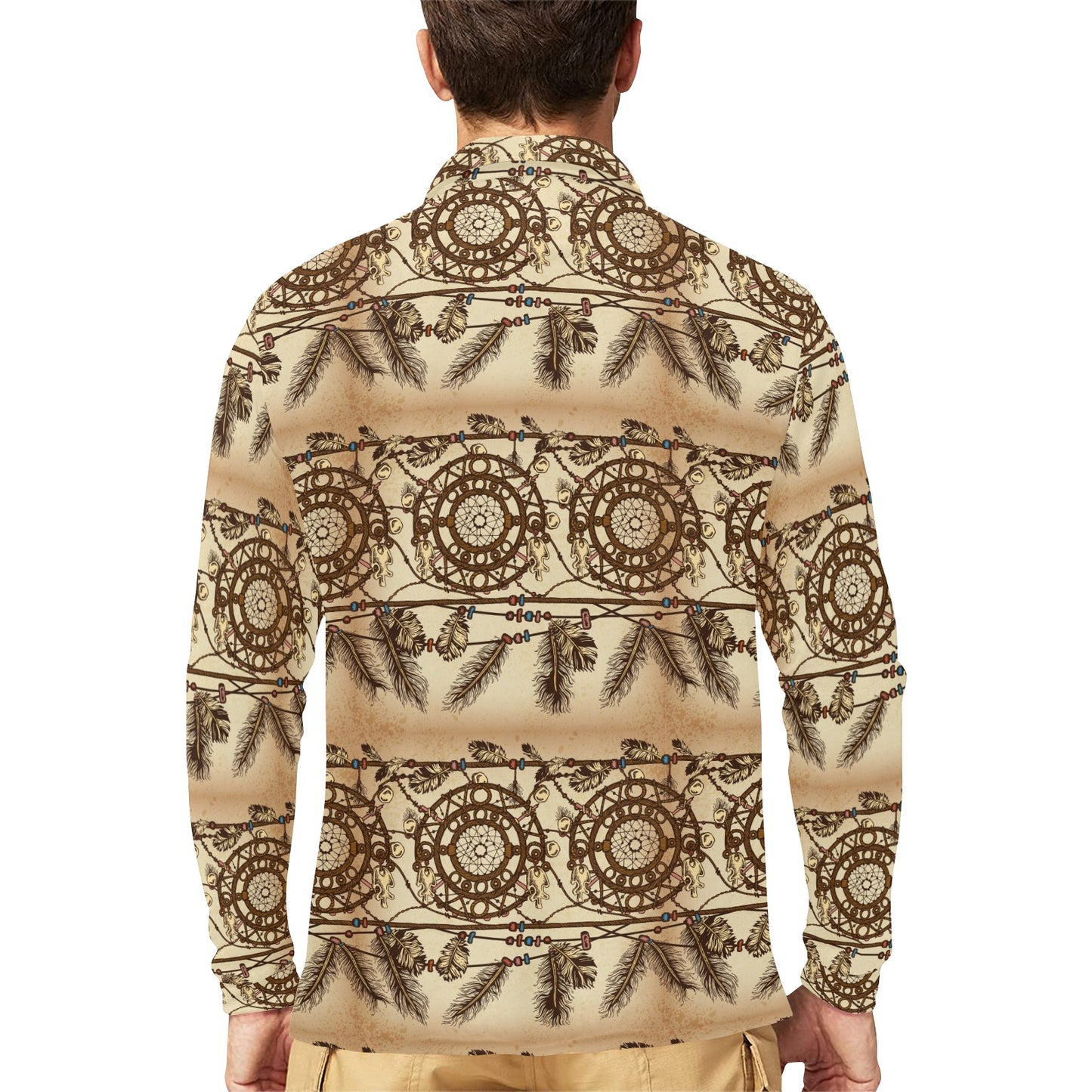 Dream catcher vintage native Long Sleeve Polo Shirt For Men's