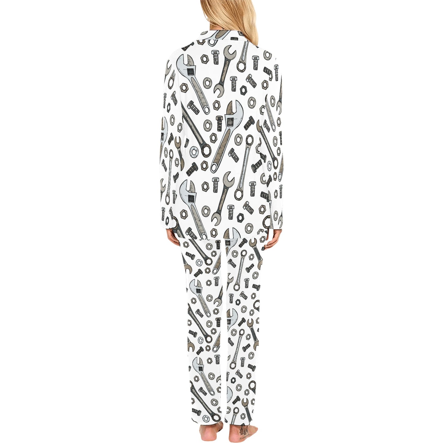 Mechanic Pattern Print Design 03 Women's Long Pajama Set