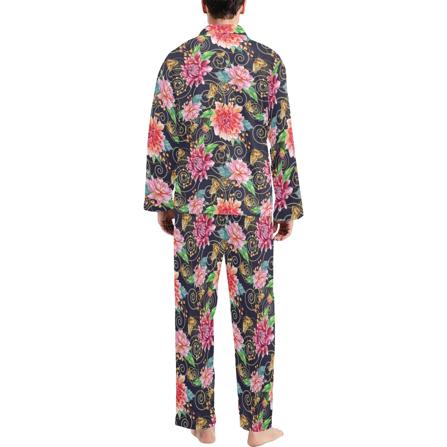 Dahlia Pattern Print Design DH02 Men's Long Pajama Set