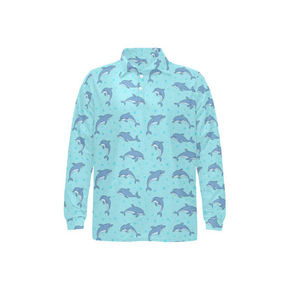 Dolphin Baby Cute Print Pattern Long Sleeve Polo Shirt For Men's