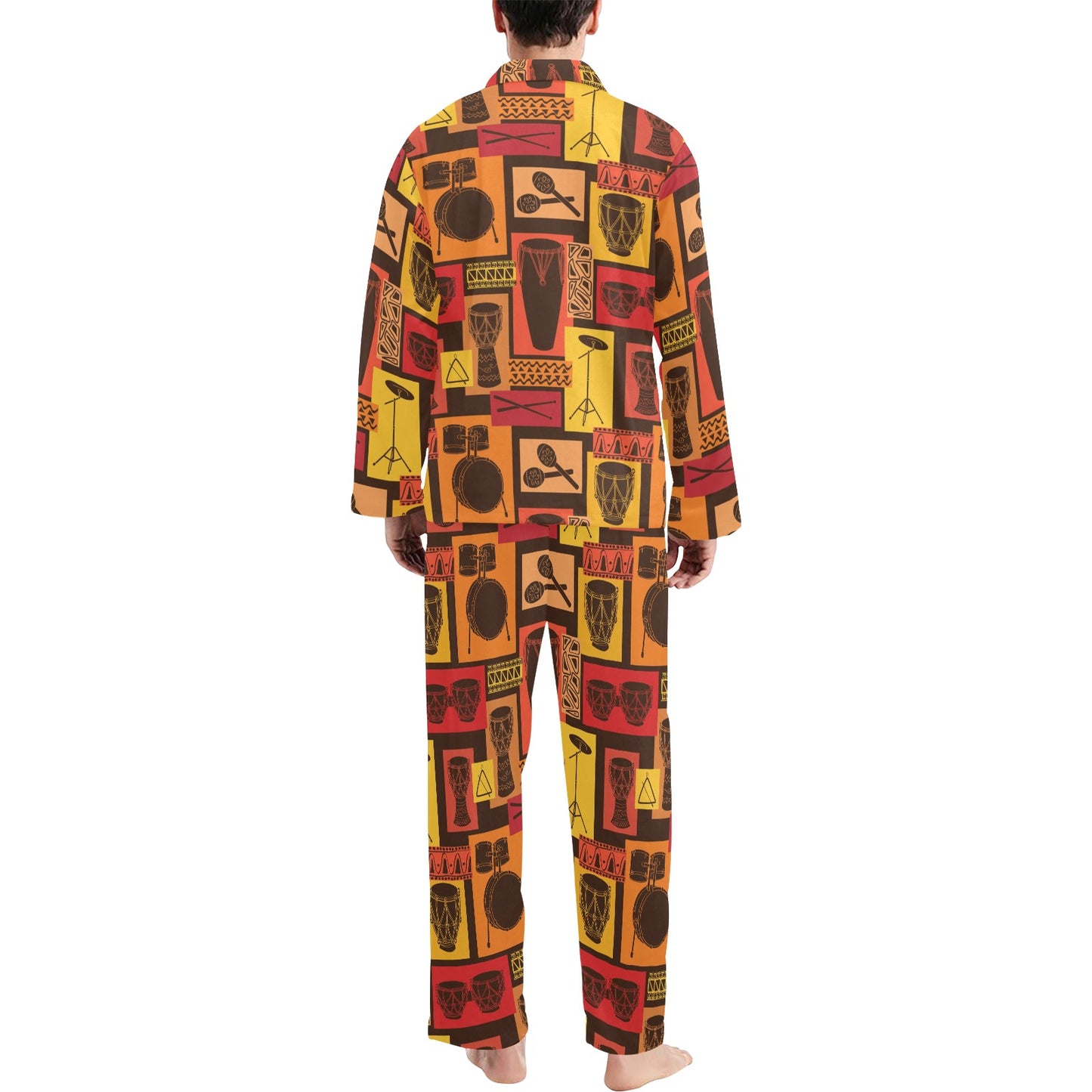 Percussion Pattern Print Design 02 Men's Long Pajama Set