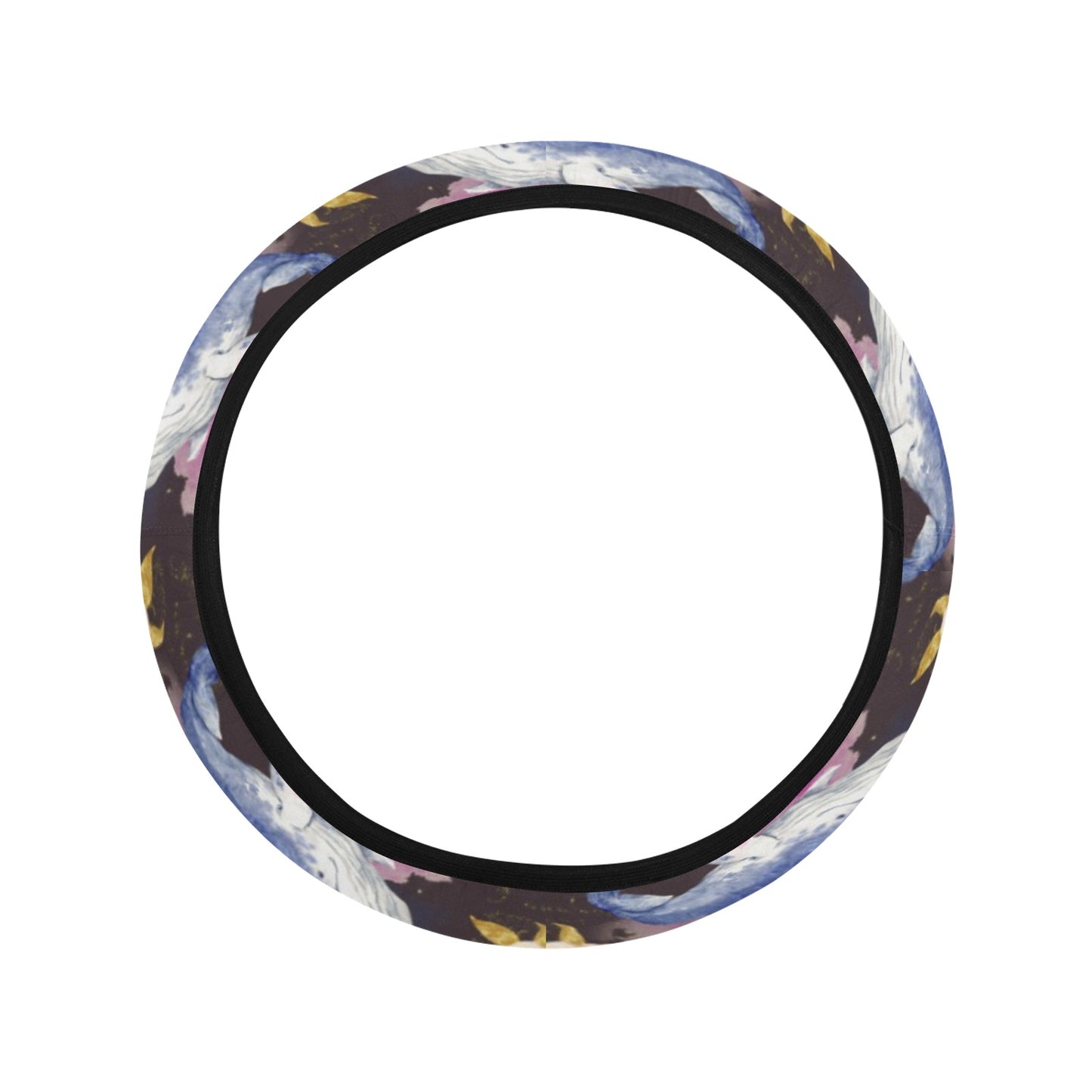 Blue Whale Print Design LKS401 Steering Wheel Cover with Elastic Edge