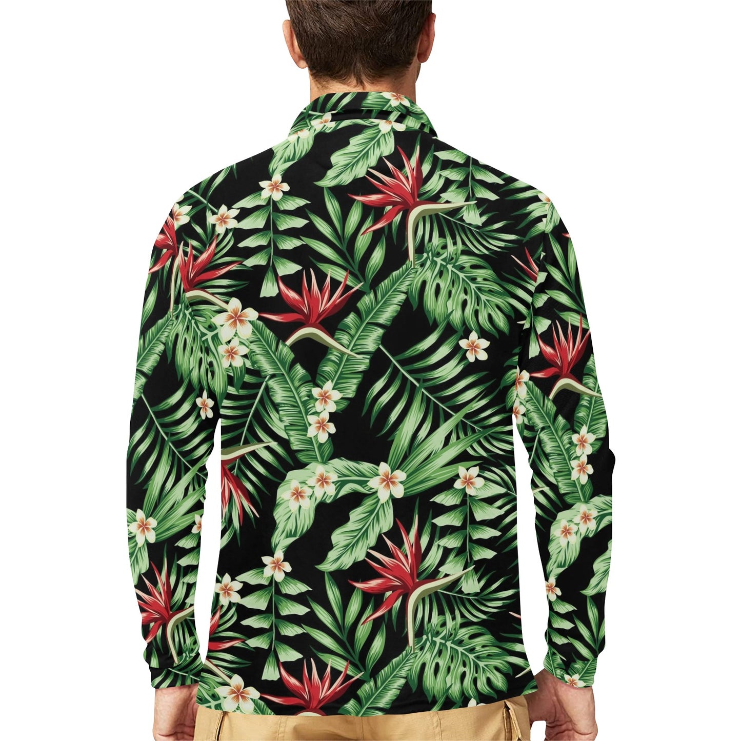 Bird Of Paradise Pattern Print Design BOP05 Long Sleeve Polo Shirt For Men's
