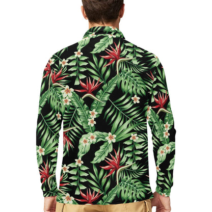 Bird Of Paradise Pattern Print Design BOP05 Long Sleeve Polo Shirt For Men's