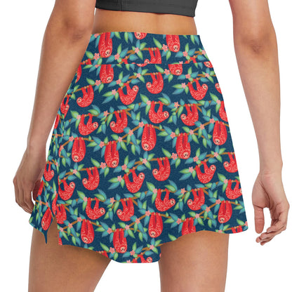 Sloth Red Design Themed Print 17" Golf & Pickleball Skort with Pockets