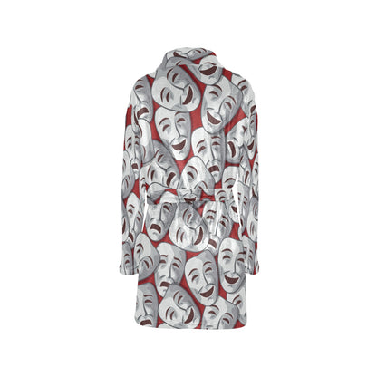 Acting Mask Pattern Print Design 01 Women's Fleece Robe