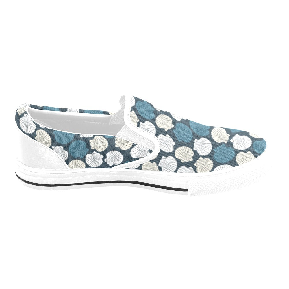 Seashell Print Design LKS3013 White Slip Ons Canvas Women's Shoes
