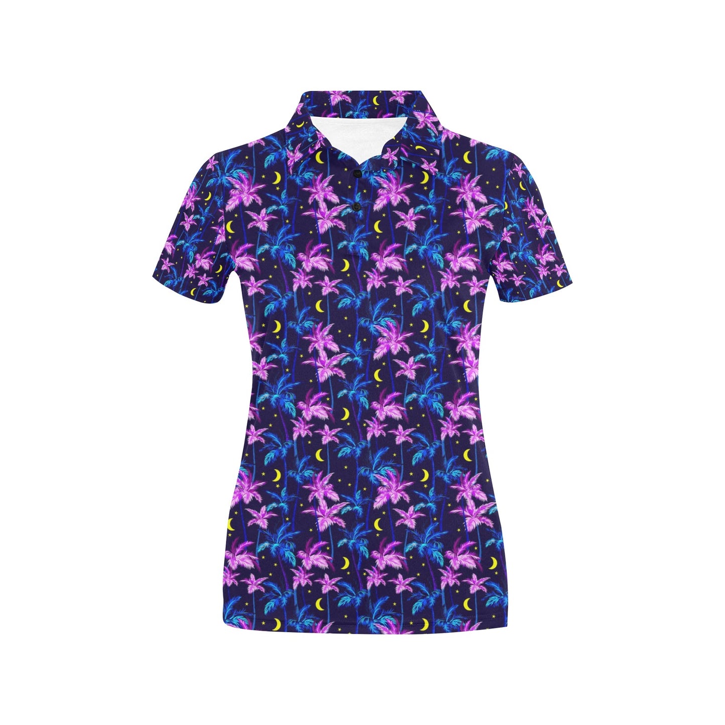 Palm Tree Night Scene Design Print Women's Polo Shirt