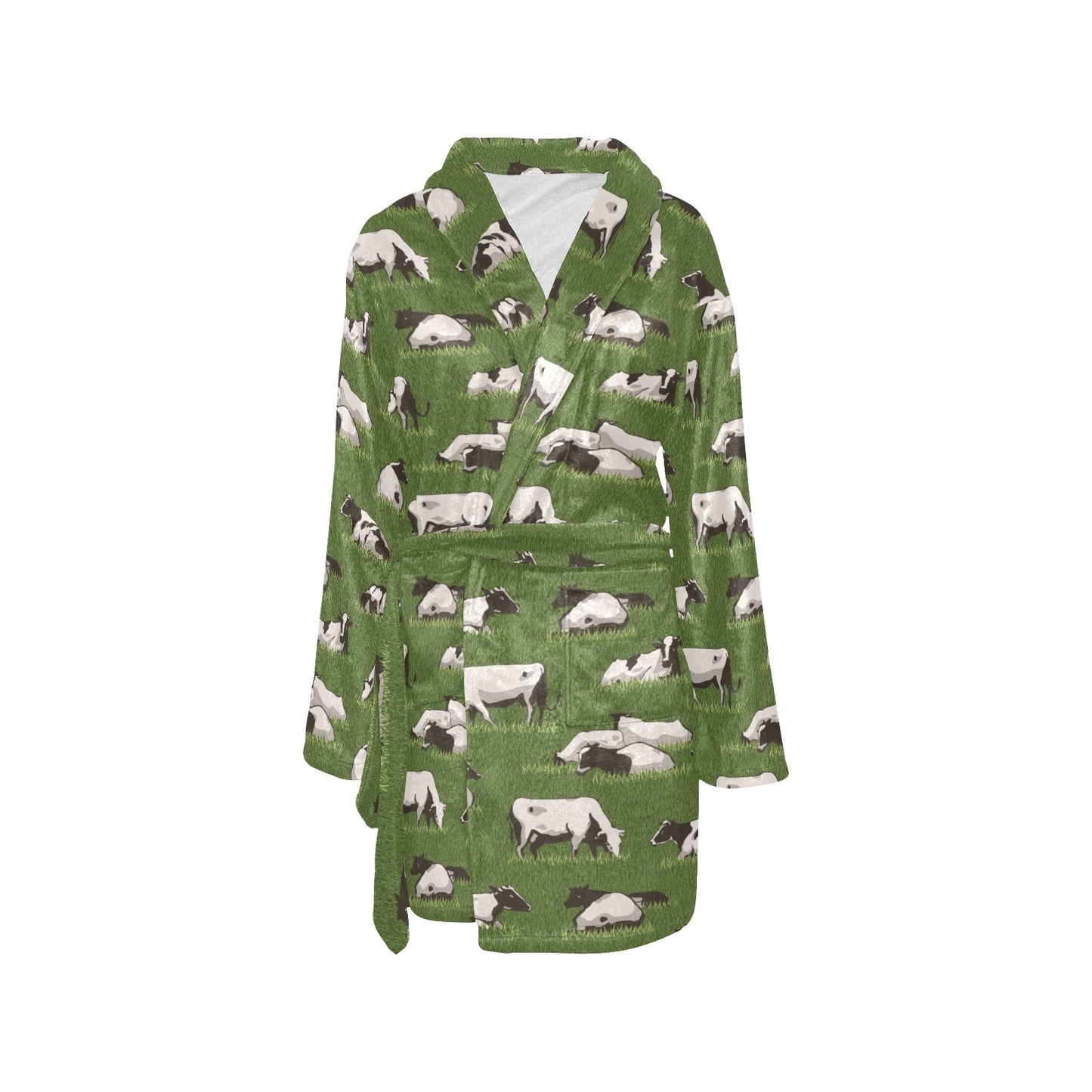 Cow on Grass Print Pattern Women's Fleece Robe