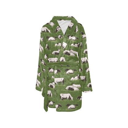 Cow on Grass Print Pattern Women's Fleece Robe