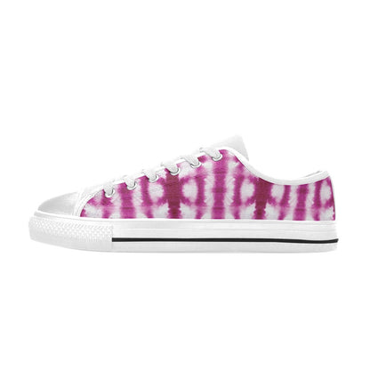 Tie Dye Dark Pink Print Design LKS303 Women's White Low Top Shoes
