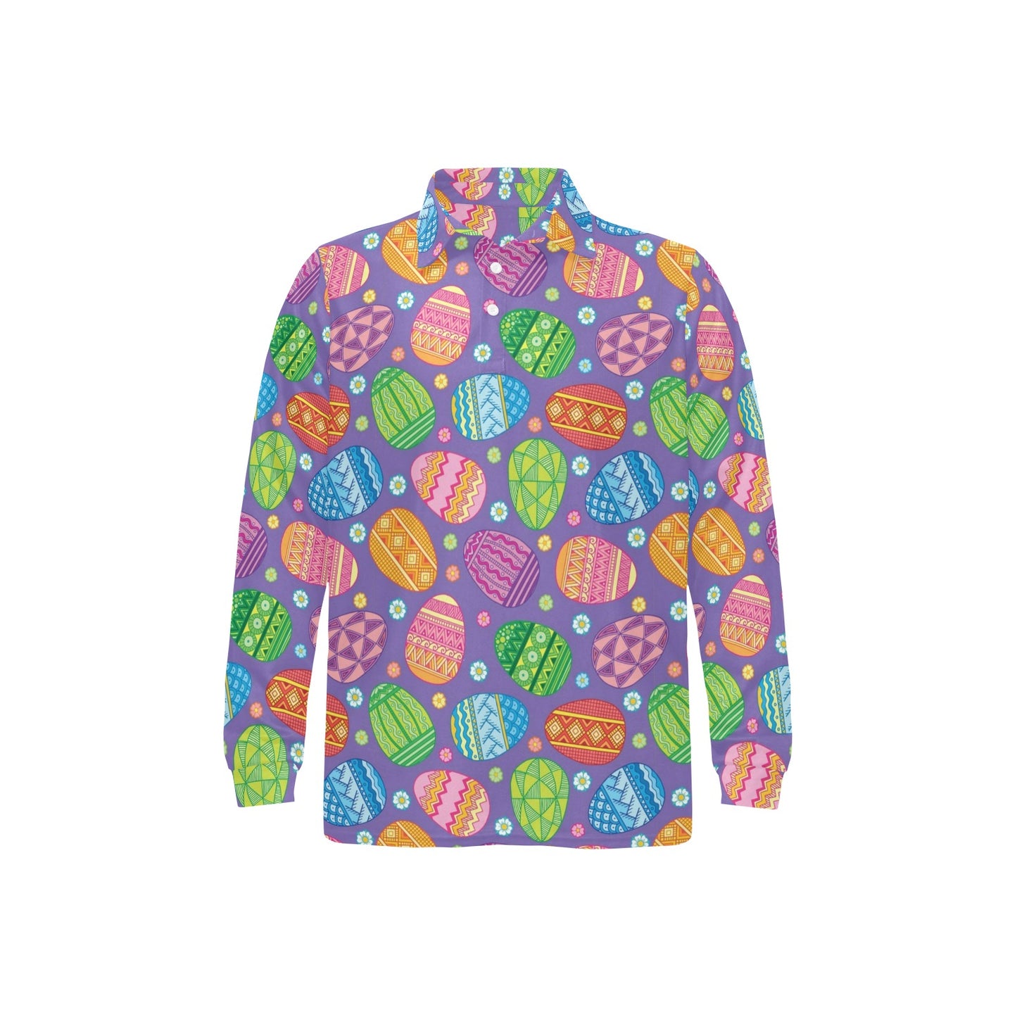 Easter Eggs Pattern Print Design RB010 Long Sleeve Polo Shirt For Men's