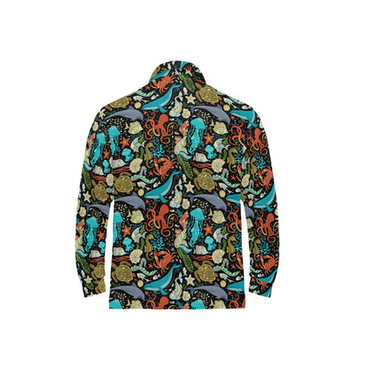 Underwater Animal Print Design LKS301 Long Sleeve Polo Shirt For Men's