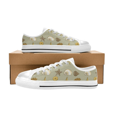 Seashell Beach Print Design LKS303 Women's White Low Top Shoes