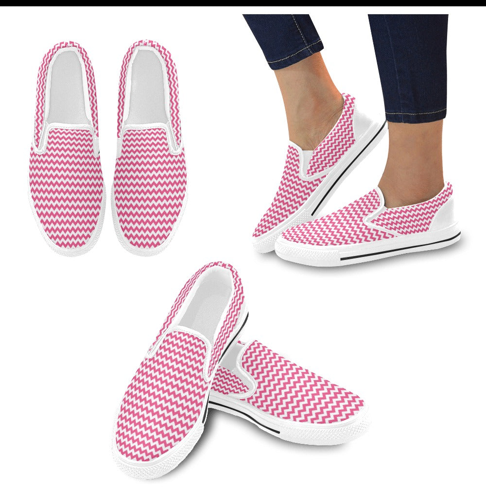 Chevron Print Design LKS402 White Slip Ons Canvas Women's Shoes