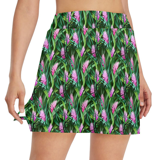 Tropical Folower Pink Heliconia Print 17" Golf & Pickleball Skort with Pockets