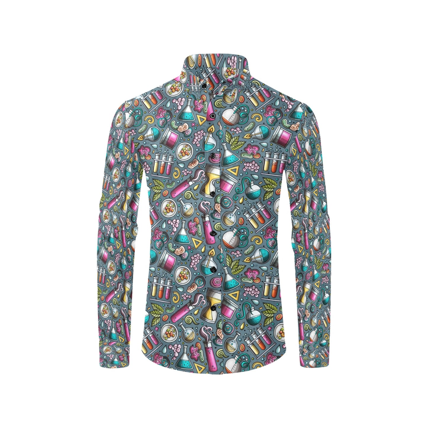 Science Print Design LKS304 Men's Long Sleeve Dress Shirt