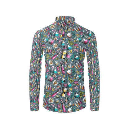 Science Print Design LKS304 Men's Long Sleeve Dress Shirt