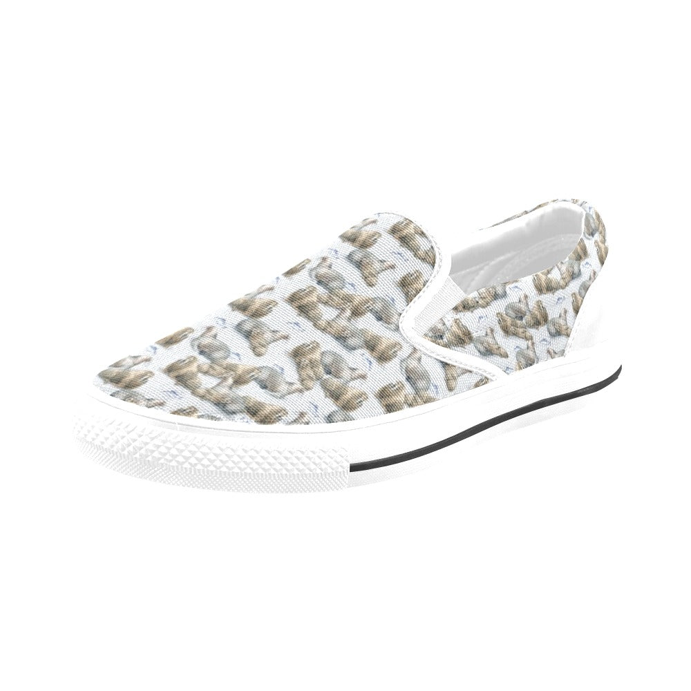 Walrus Print Design LKS401 White Slip Ons Canvas Women's Shoes