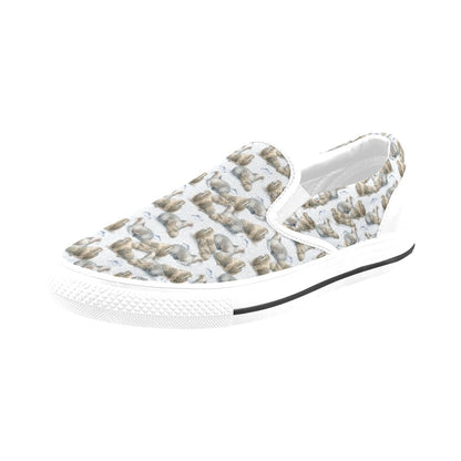 Walrus Print Design LKS401 White Slip Ons Canvas Women's Shoes