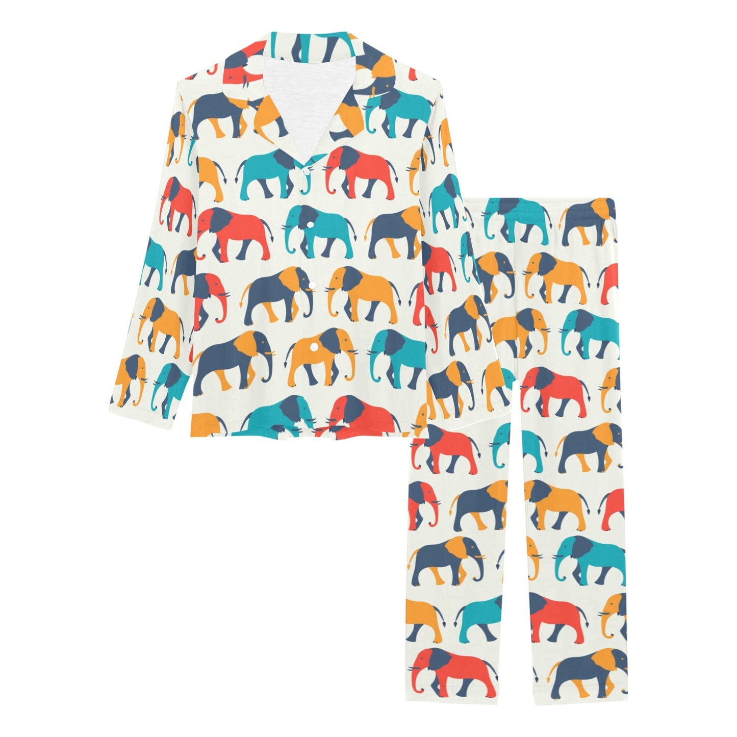 Elephant Colorful Print Pattern Women's Long Pajama Set