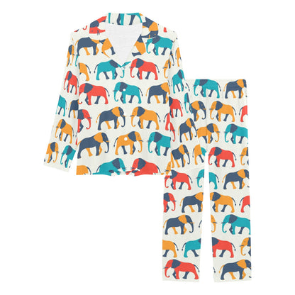Elephant Colorful Print Pattern Women's Long Pajama Set