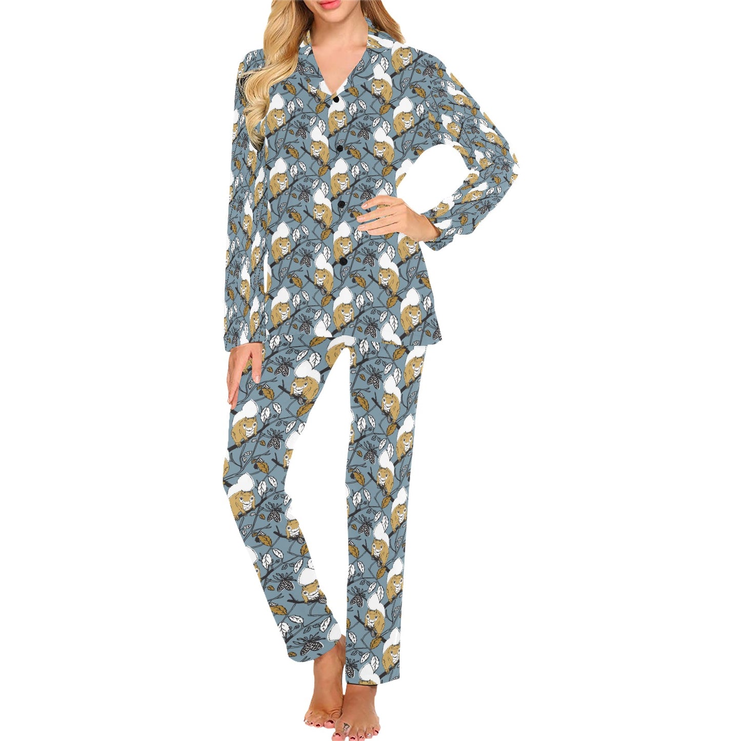 Squirrel Print Design LKS305 Women's Long Pajama Set
