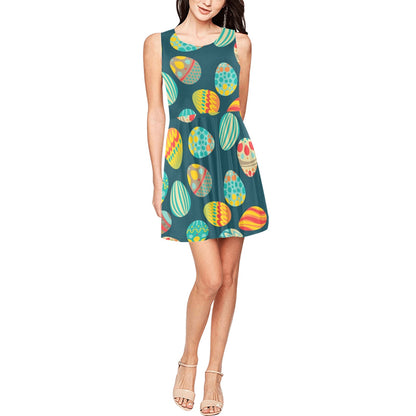 Easter Eggs Pattern Print Design RB09 Sleeveless Dress