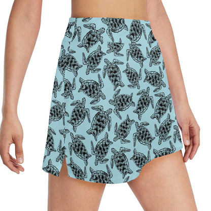Sea Turtle Print Design LKS3010 17" Golf & Pickleball Skort with Pockets