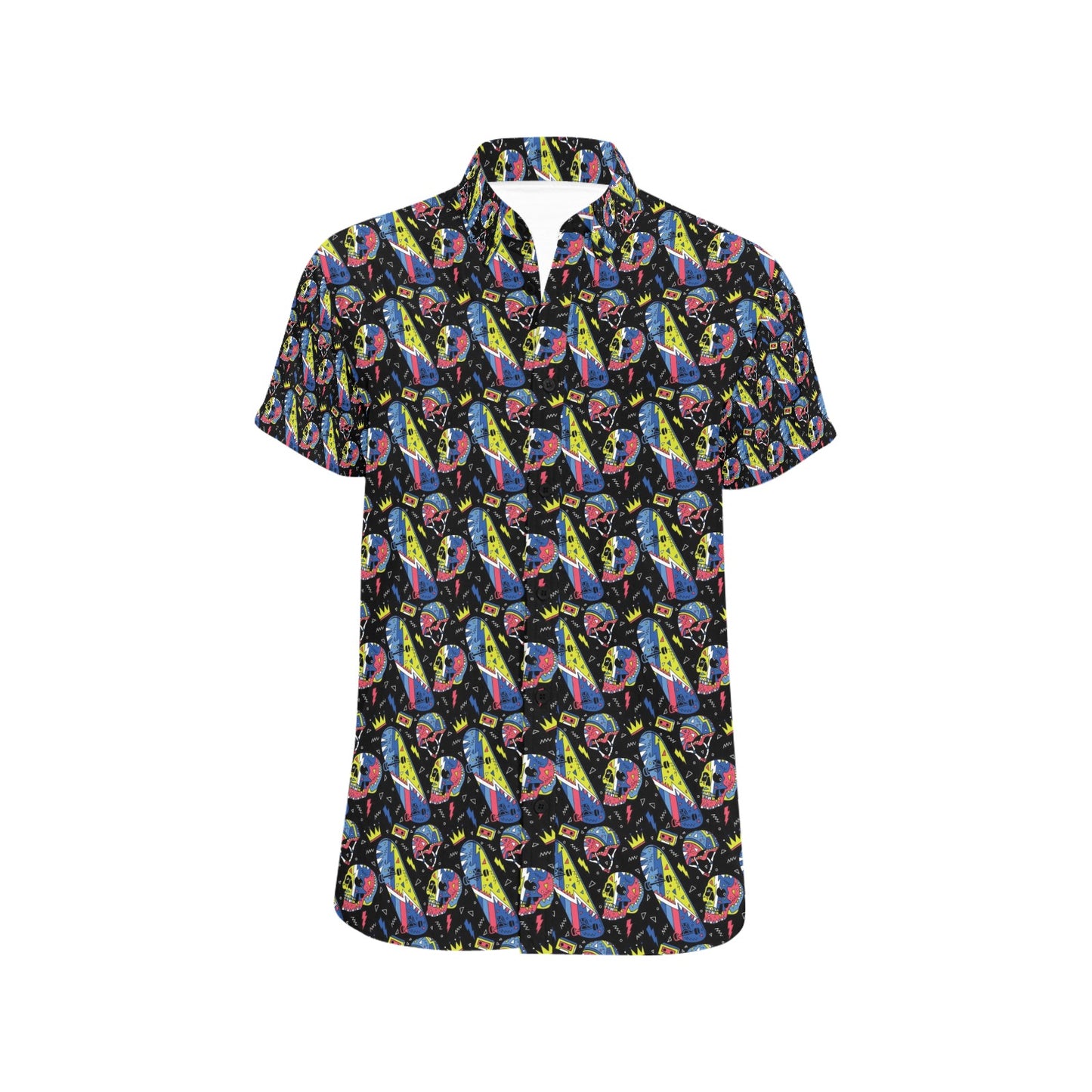 Skateboard Print Design LKS304 Men Short Sleeve Button Up Shirt