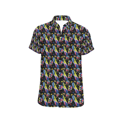 Skateboard Print Design LKS304 Men Short Sleeve Button Up Shirt
