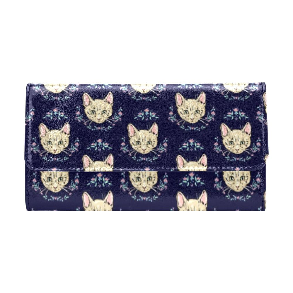 Cat Head with flower Print Pattern Women's Trifold Wallet