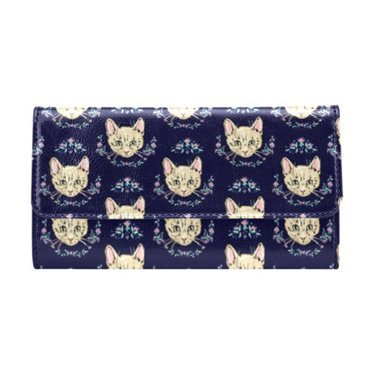 Cat Head with flower Print Pattern Women's Trifold Wallet