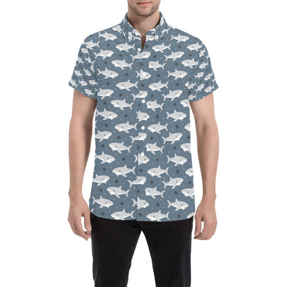 Shark Print Design LKS305 Men Short Sleeve Button Up Shirt
