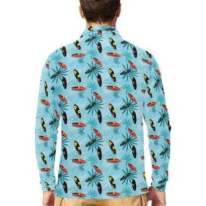 Surfboard Themed Pattern Long Sleeve Polo Shirt For Men's