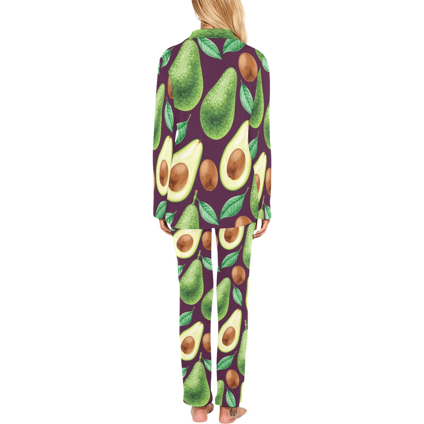 Avocado Pattern Print Design AC08 Women's Long Pajama Set