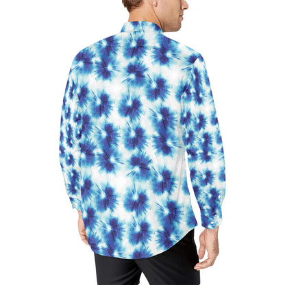 Tie Dye Blue Print Design LKS305 Men's Long Sleeve Dress Shirt