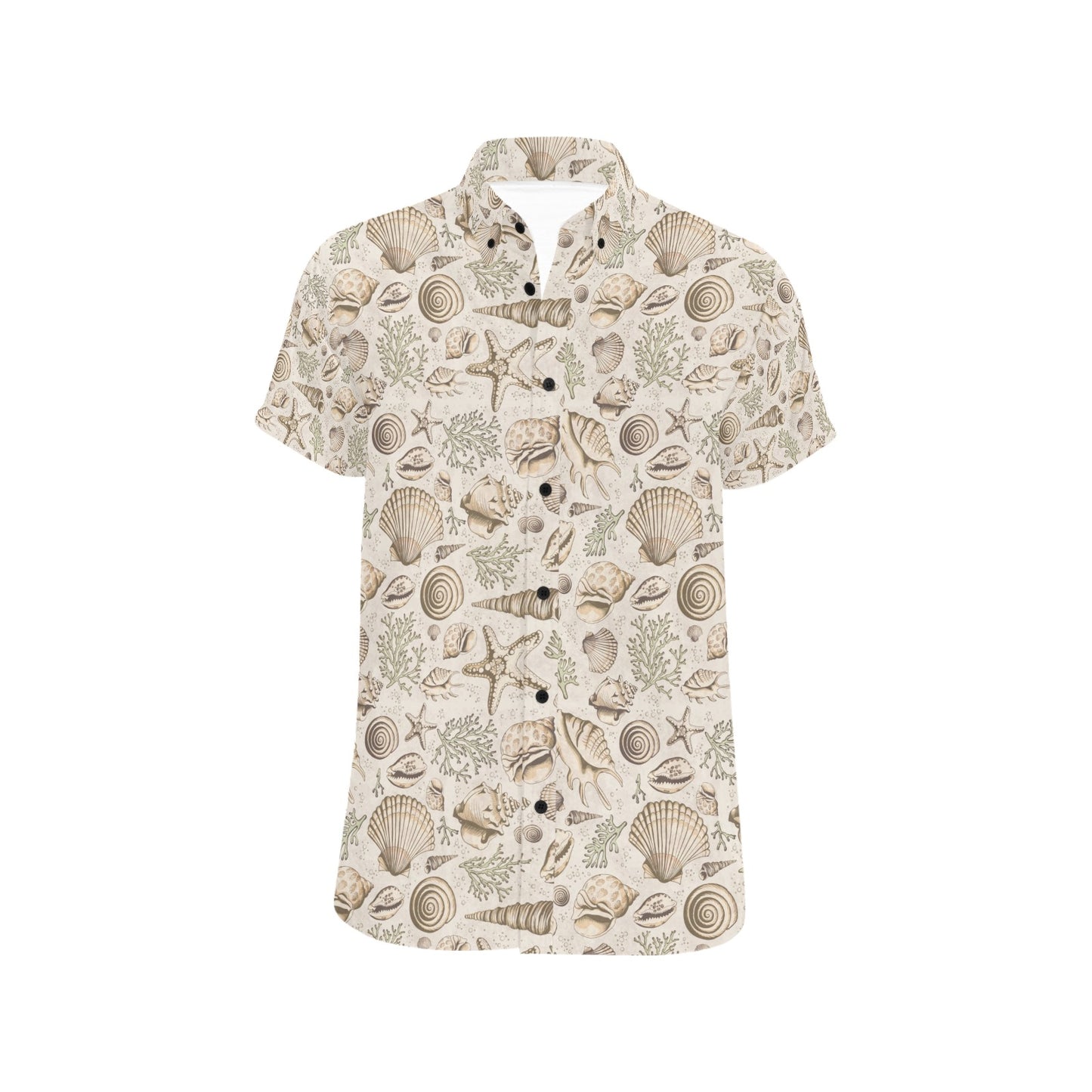 Seashell Print Design LKS304 Men Short Sleeve Button Up Shirt