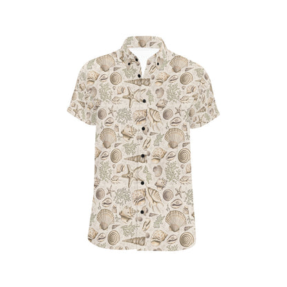 Seashell Print Design LKS304 Men Short Sleeve Button Up Shirt