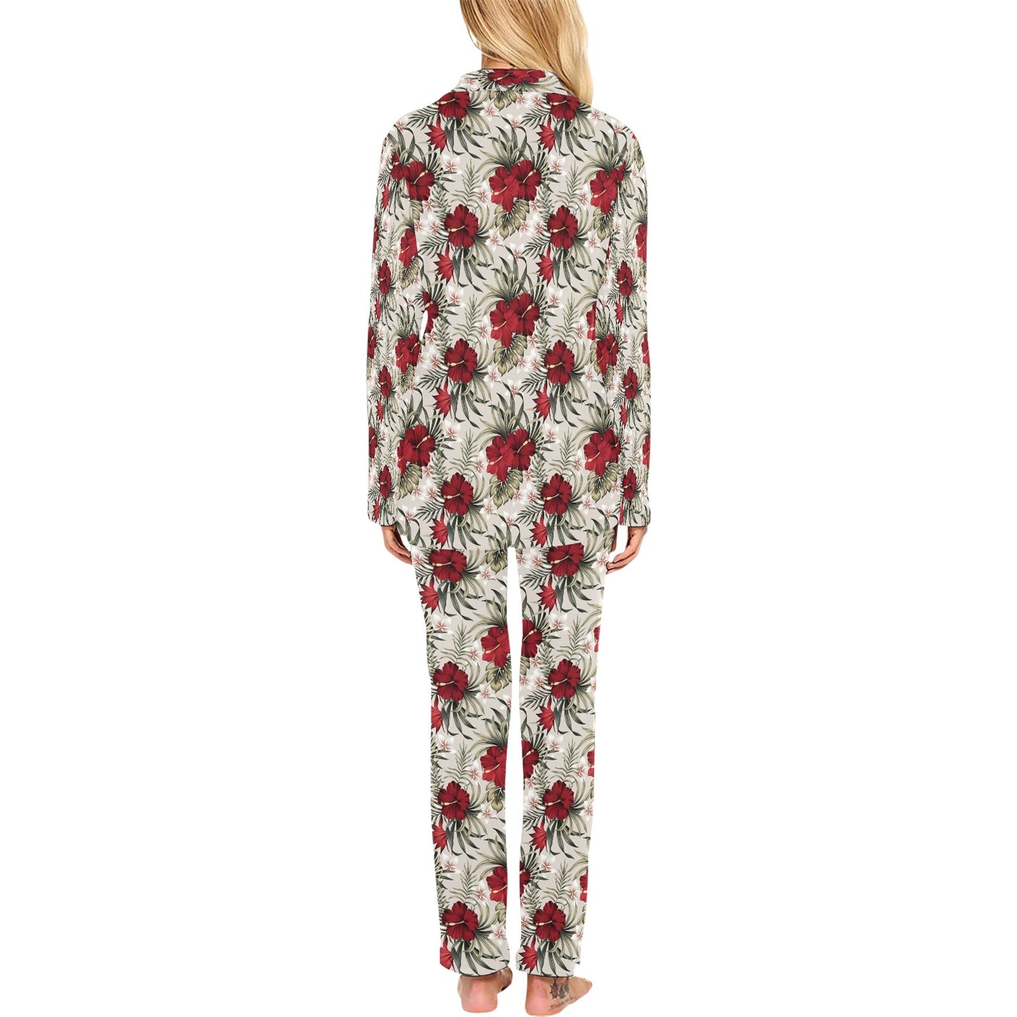 Hibiscus Print Design LKS3011 Women's Long Pajama Set