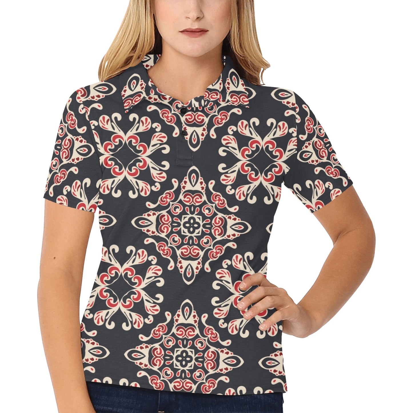 Medallion Pattern Print Design 01 Women's Polo Shirt