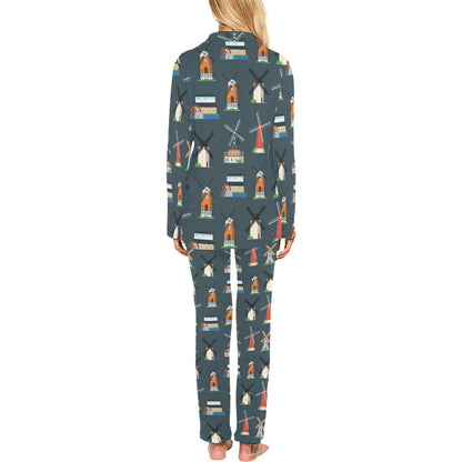 Windmill Pattern Print Design 04 Women's Long Pajama Set