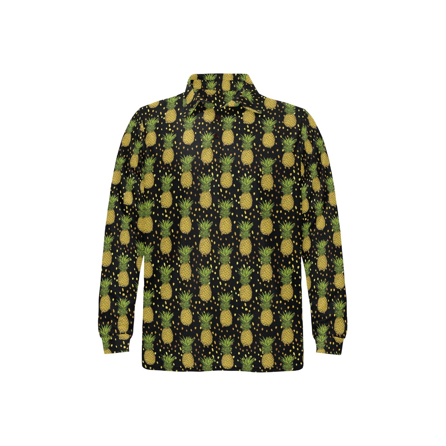 Pineapple Gold Dot Themed Print Long Sleeve Polo Shirt For Men's