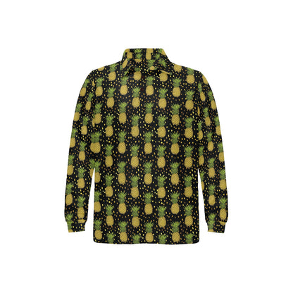 Pineapple Gold Dot Themed Print Long Sleeve Polo Shirt For Men's