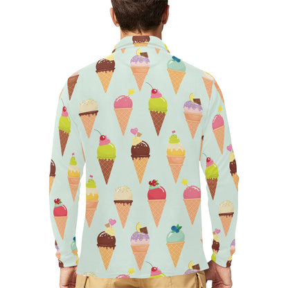 Ice Cream Pattern Print Design 03 Long Sleeve Polo Shirt For Men's