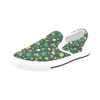 Shamrock Saint Patrick's Day Print Design LKS304 White Slip Ons Canvas Women's Shoes