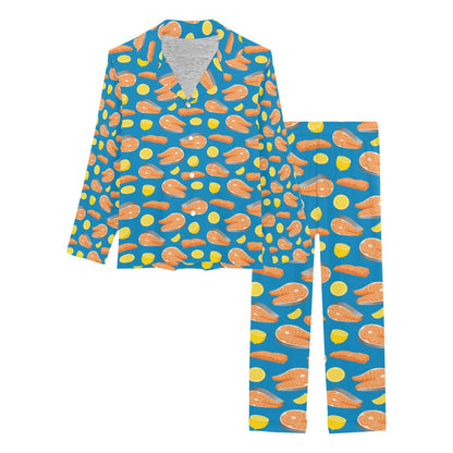 Salmon Steak With Lemon Print Design LKS308 Women's Long Pajama Set