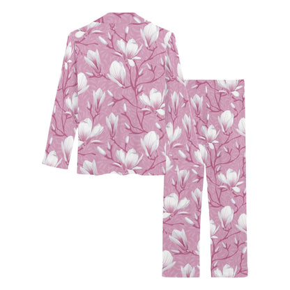 Magnolia Pattern Print Design MAG05 Women's Long Pajama Set