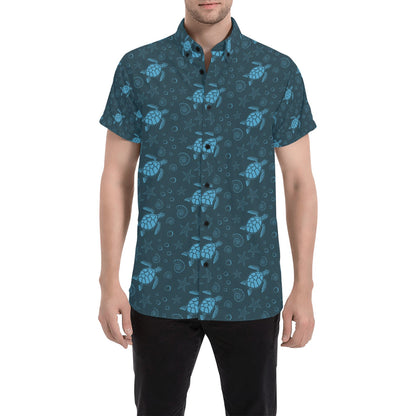 Sea Turtle Print Design LKS308 Men Short Sleeve Button Up Shirt